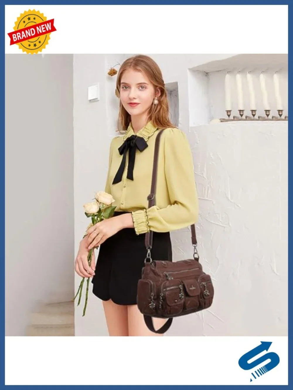 Vegan Leather Hobo Bag Multi-Pocket Shoulder Purse Retro Crossbody